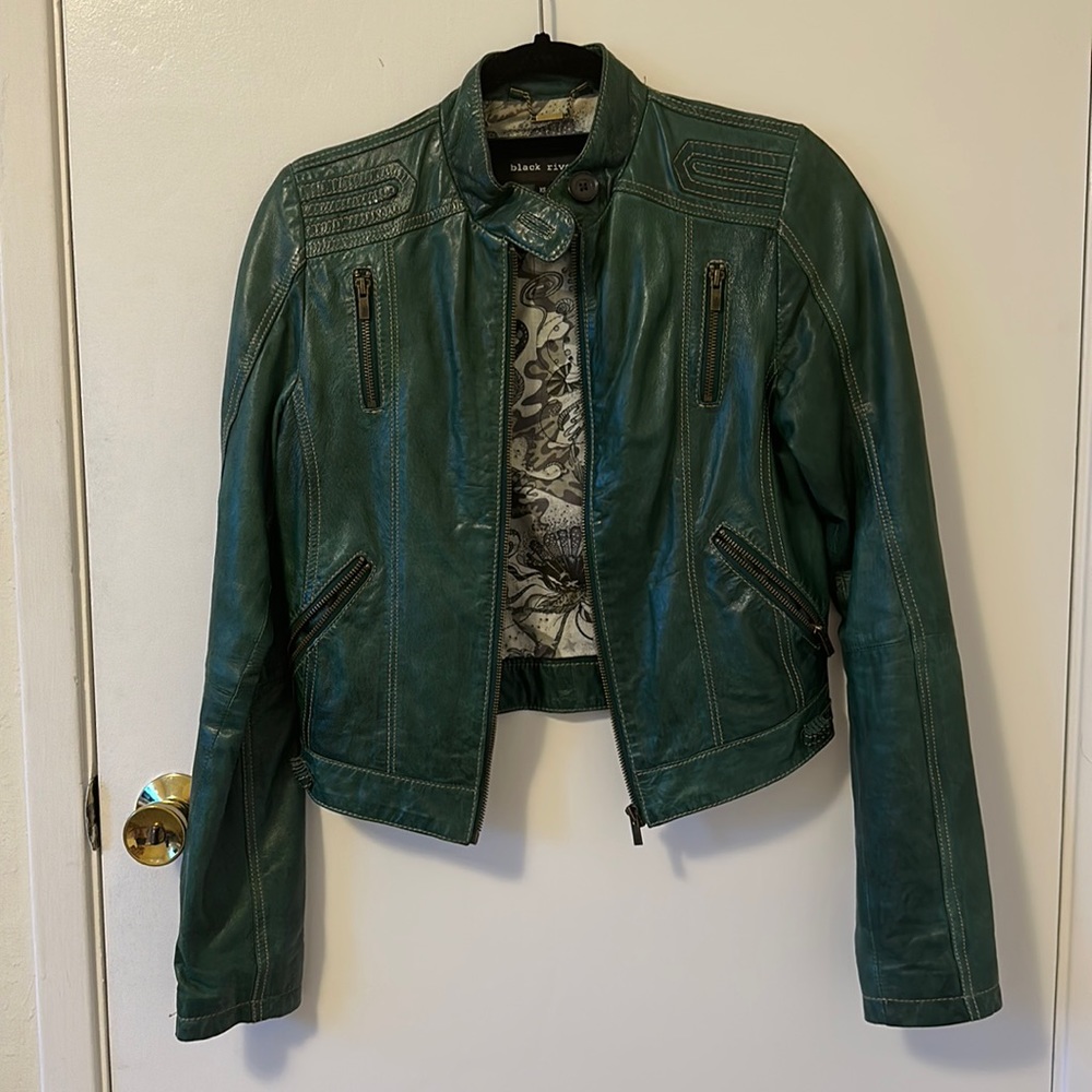 Black Rivet Genuine Leather Moto Jacket - XS